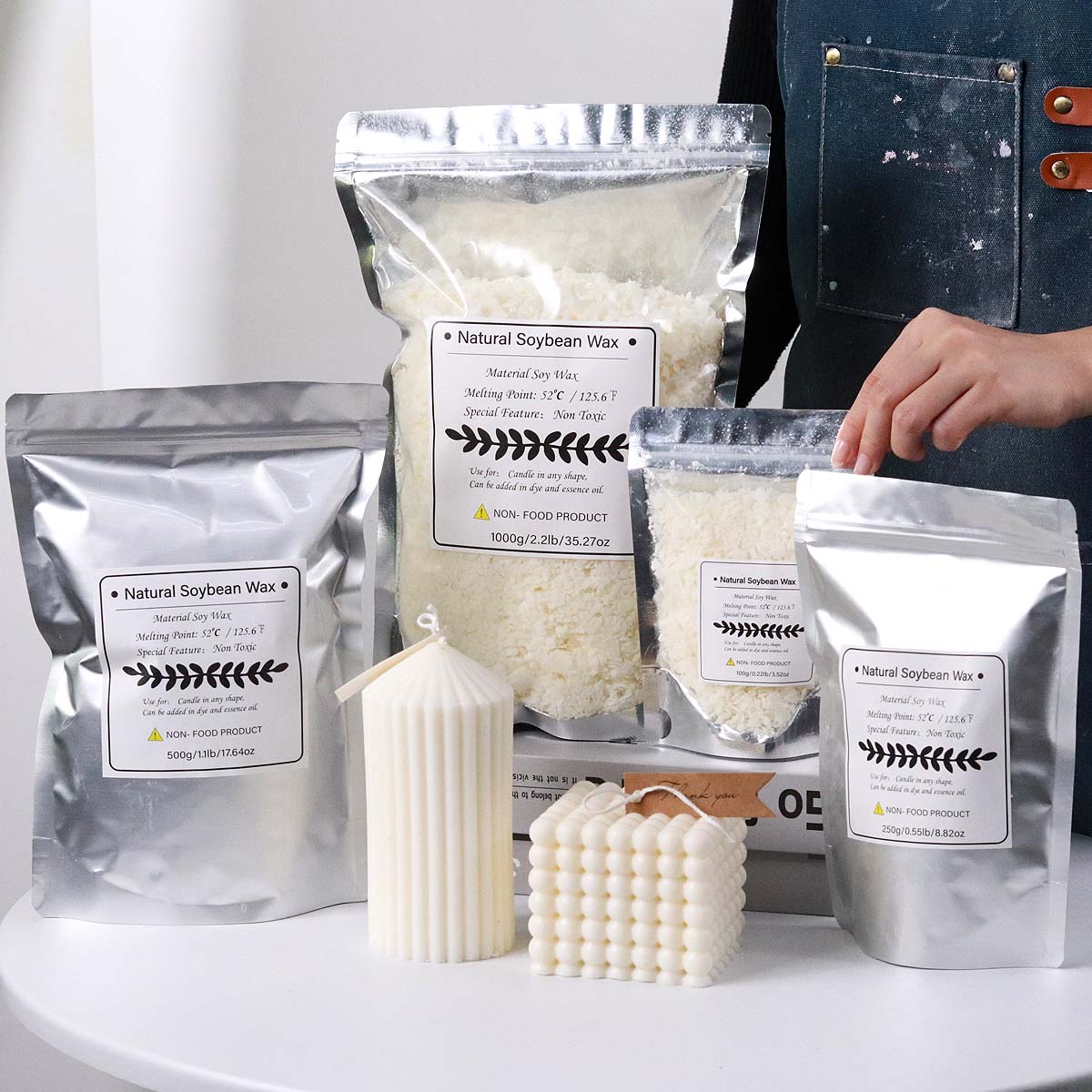 Candle Making Kit For Beginners - 500g/1 กก.ขี้ผึ้งถั่วเหลืองธรรมชาติ Flake DIY เทียนอุปกรณ์เทียนหอมวัตถุดิบเทียนไร้ควัน Wicks