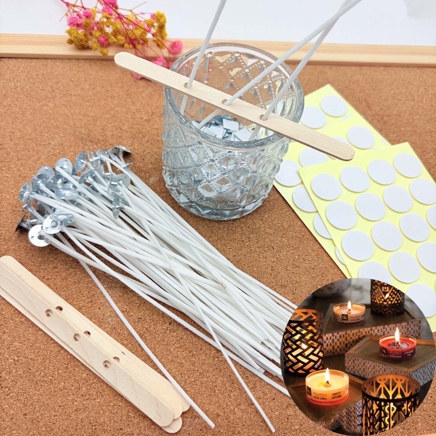 Candle Making At Home - ชุดทำเทียน DIY 1 ชุด พร้อมไส้เทียนฝ้ายไร้ควัน พร้อมแผ่นโลหะรองรับไส้เทียน