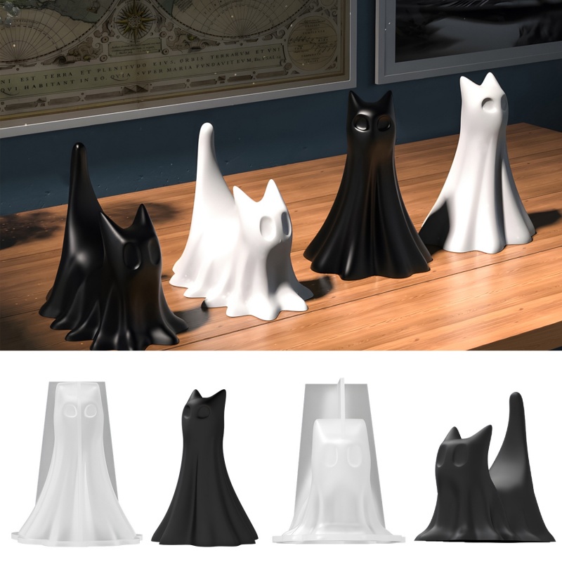 Candle Making Things - Ghost Cat ฮาโลวีนเดสก์ท็อปเครื่องประดับพลาสเตอร์แม่พิมพ์ซิลิโคน DIY Handmade Aromatherapy