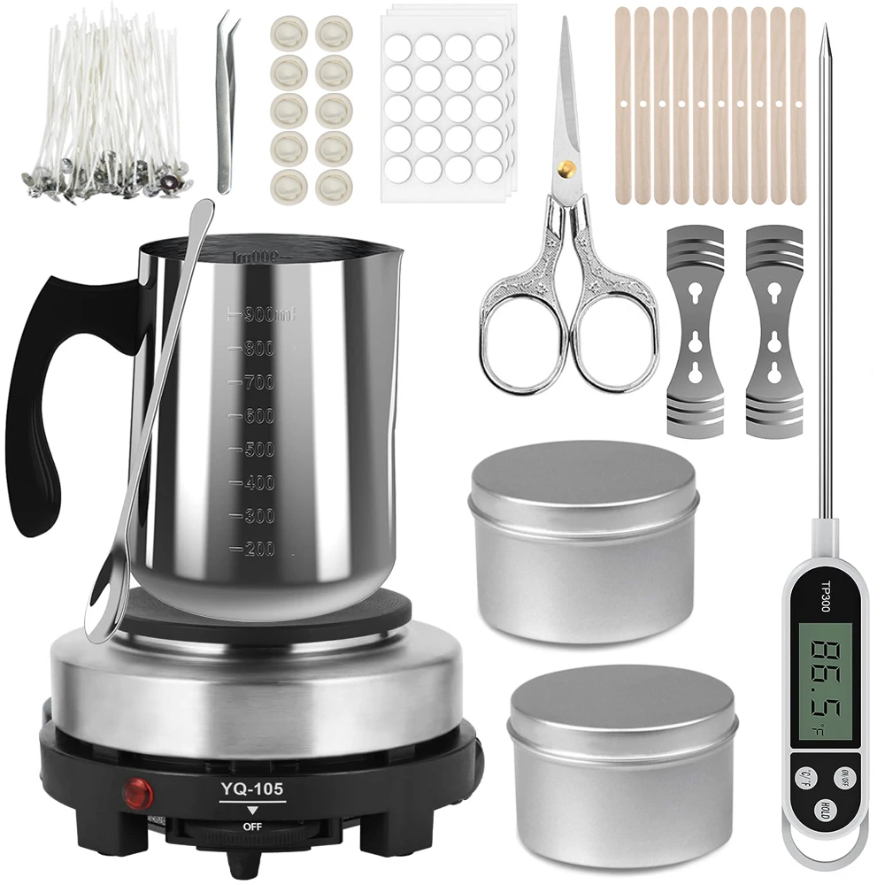 Candle Making Kit For Beginners - Gemos ชุดทําเทียนพร้อมเตาอิเล็กทรอนิกส์ 500W, อุปกรณ์ทําเทียน DIY ชุดเครื่องมือสําหรับผู้เริ่มต้นด้วยหม้อหลอม