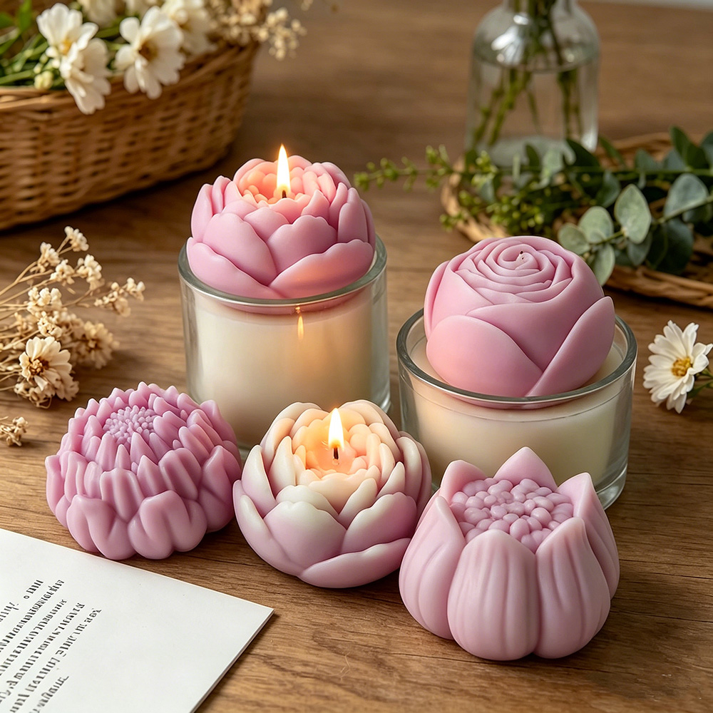 Candle Making Tips - แม่พิมพ์ซิลิโคนรูปดอกไม้ 3 มิติ ดอกโบตั๋น กุหลาบ ดอกบัว