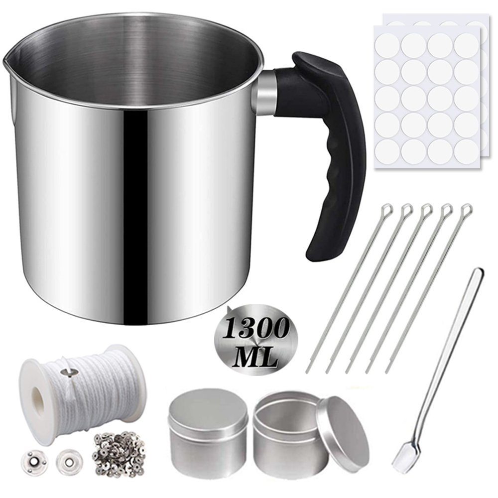 Candle Making Kit For Beginners - ชุดทำเทียน1.3L สแตนเลสสตีลสำหรับเทเหยือกสติกเกอร์และที่วางไส้เทียนสำหรับงานฝีมือและของขวัญแบบ DIY