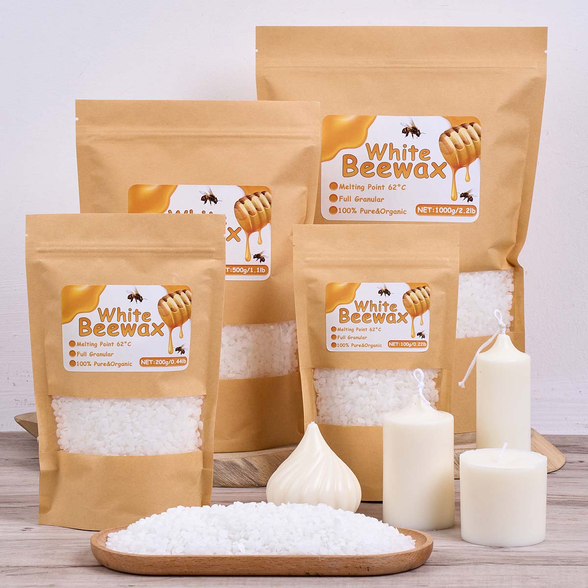 Candle Making Kit For Beginners - 1000 กรัมขี้ผึ้งสีขาว DIY เทียนทำวัสดุธรรมชาติบริสุทธิ์เม็ดถุงไร้กลิ่นขี้ผึ้งอนุภาควัตถุดิบหัตถกรรมซัพพลายเออร์