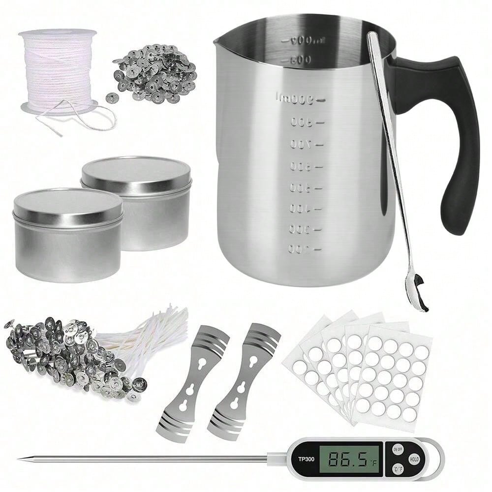 Candle Making Kit For Beginners - ชุดเริ่มต้นทำเทียนกลินท์มอส ประกอบด้วยหม้อเทเทียน กระป๋องโลหะ และอุปกรณ์ทำเทียน DIY สำหรับผู้เริ่มต้น