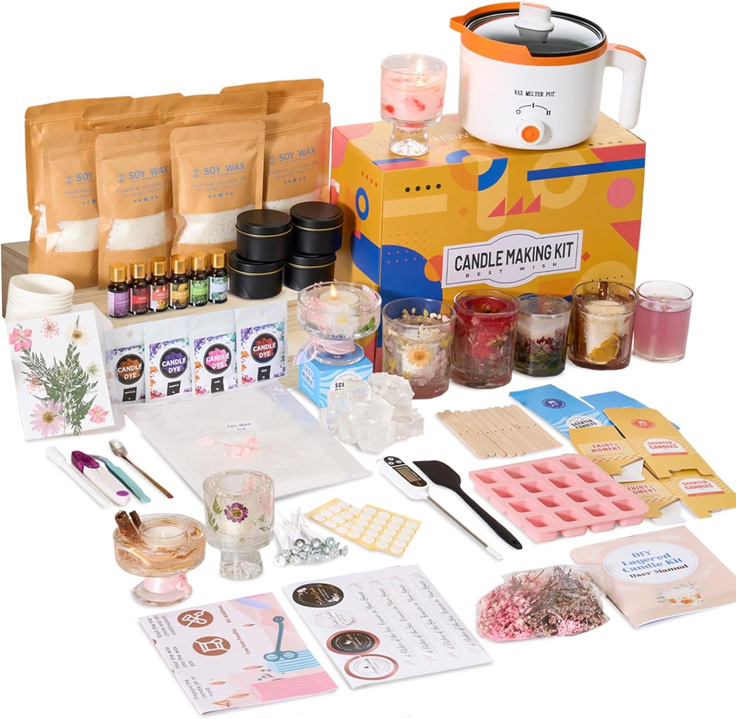 Candle Making Kit For Beginners - ชุดทำเทียน DIY 2-in-1 ด้วยขี้ผึ้งถั่วเหลืองและเจลลี่ สำหรับผู้เริ่มต้นและผู้ใหญ่ |