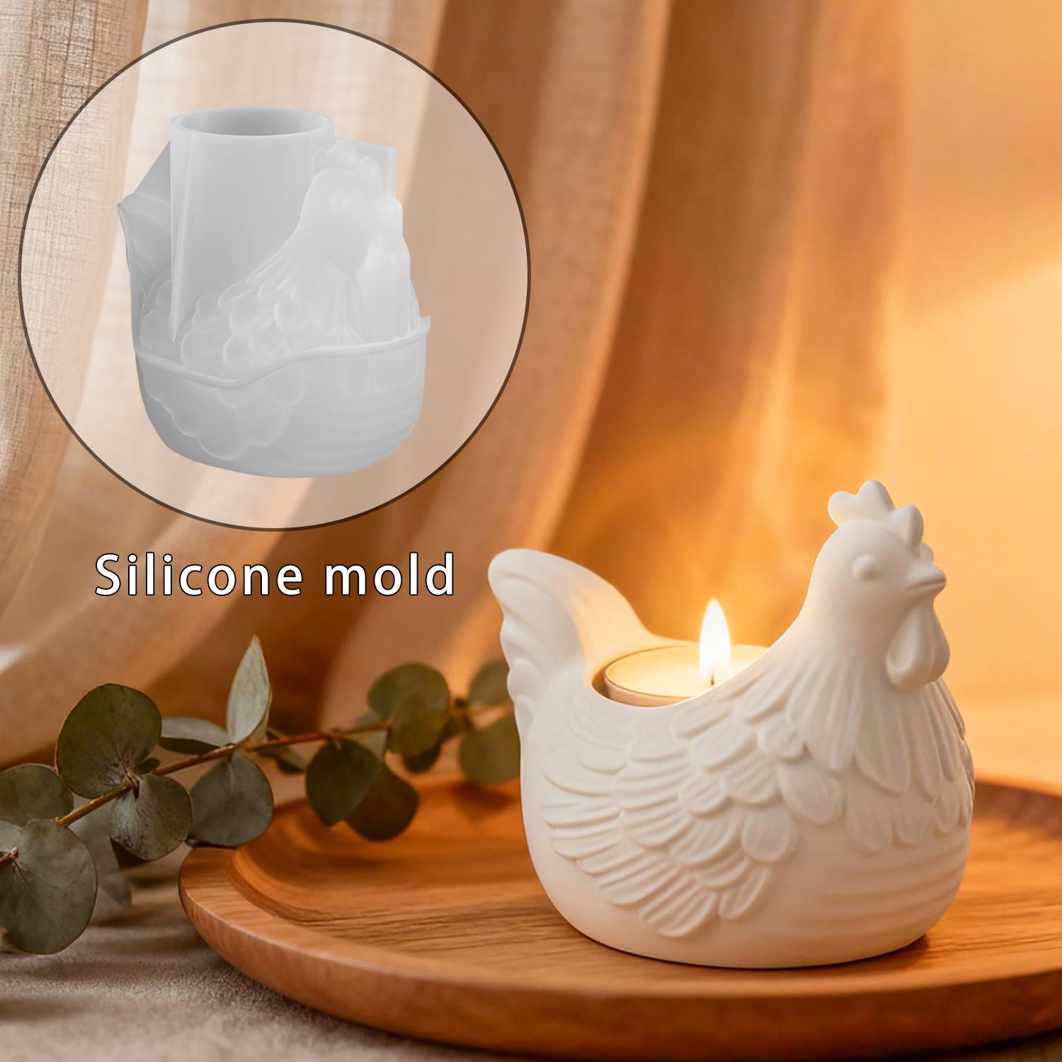 Candle Making Moulds - แม่พิมพ์เรซิ่นอีพ็อกซี่รูปไก่ตัวน้อย 3 มิติ สำหรับทำที่ใส่เทียน, ของตกแต่งรูปไก่ปูนปลาสเตอร์, แม่พิมพ์ซิลิโคนสำหรับทำที่ใส่เทียน,