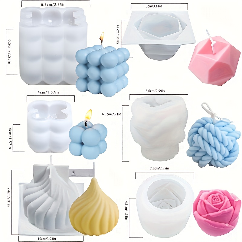 Candle Making Yarn - ชุดแม่พิมพ์เทียนซิลิโคน 6 ชิ้น สำหรับทำเทียน, แม่พิมพ์เทียนรูปทรงลูกบอลไหมพรม, แม่พิมพ์ซิลิโคนรูปดอกกุหลาบ