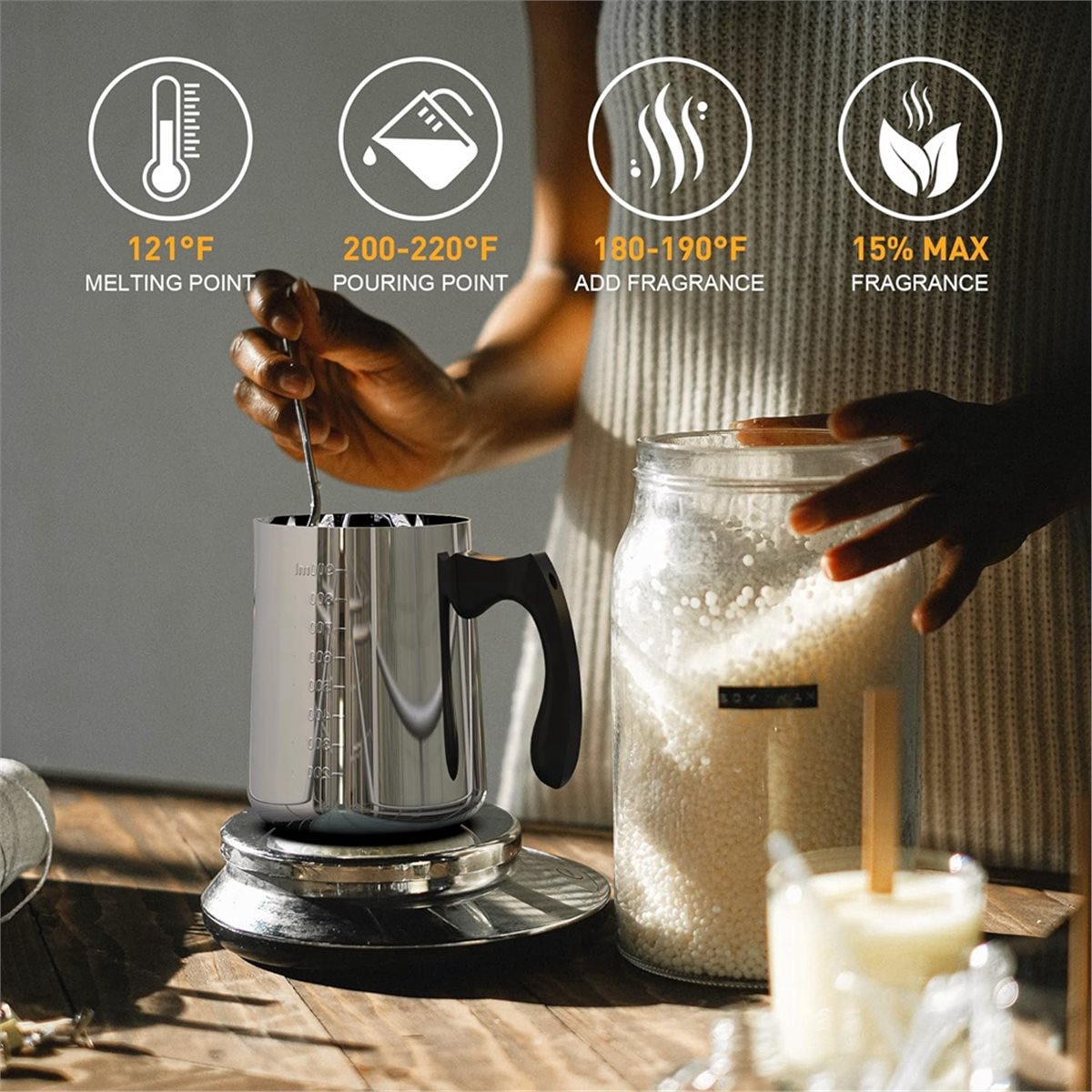 Candle Making Kit For Beginners - ชุดอุปกรณ์ทำเทียนสำหรับผู้เริ่มต้น, ชุดทำเทียนจากขี้ผึ้งถั่วเหลือง DIY สำหรับผู้ใหญ่, พร้อมหม้อเทเทียน, ไส้เทียน