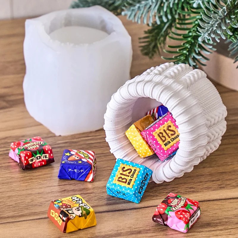 Candle Making Yarn - แม่พิมพ์ซิลิโคนสำหรับเทียนถักไหมพรม ของตกแต่งคริสต์มาส DIY กระถางดอกไม้ถักลายถุงเท้า งานฝีมือทำจากปูนปลาสเตอร์ เรซิน