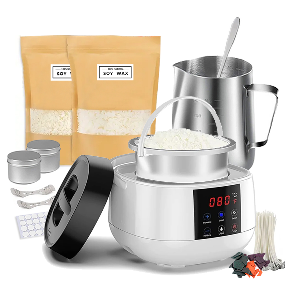 Candle Making Kit For Beginners - 500ml เทียนทําขี้ผึ้งละลายหม้อ,หม้อขี้ผึ้งสมาร์ทจอแสดงผลอุณหภูมิ LCD สําหรับผู้ใหญ่เริ่มต้น,ขี้ผึ้งถั่วเหลือง,สีย้อมสติกเกอร์