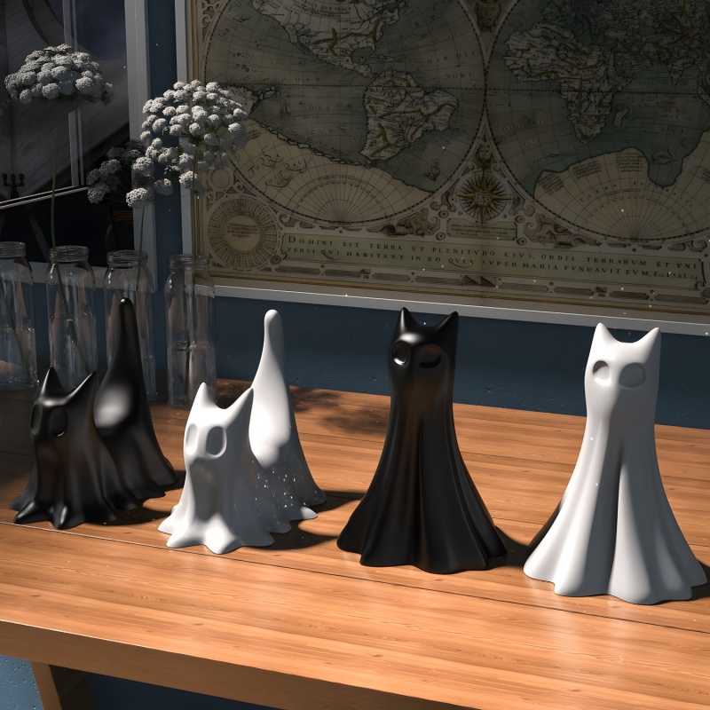 Ghost Cat ฮาโลวีนเดสก์ท็อปเครื - Candle Making Things บทวิจารณ์และราคา